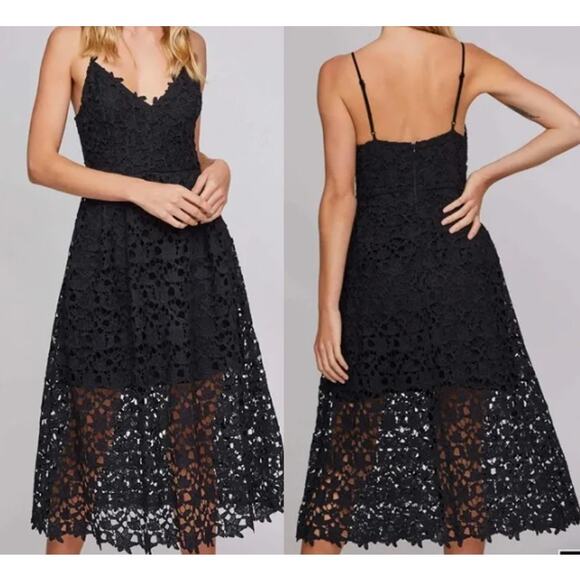 ASTR the Label Sleeveless V-Neck Lace A-Line Midi Cocktail Dress Black Small - Picture 1 of 7